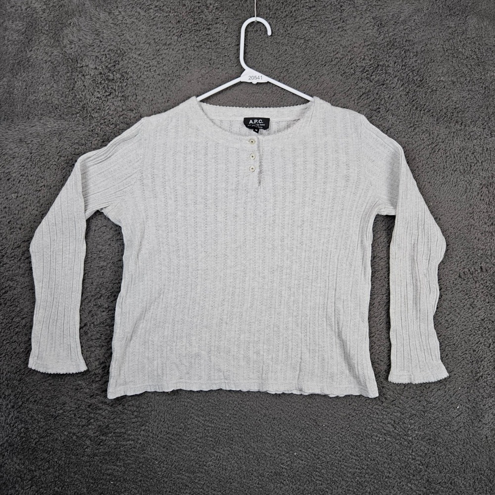 APC Rue Madame Paris Womens Gray Ribbed Knit Henley Top Size M‎